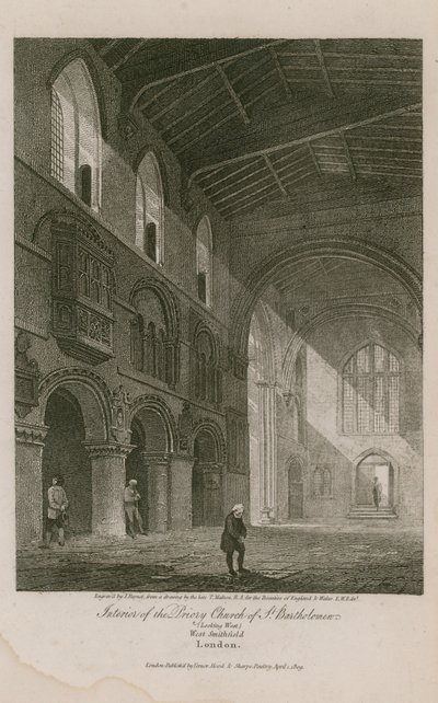 Interieur van de Kerk van St. Bartholomew de Grote door Thomas Malton